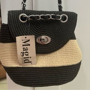 NWT magid handbag black and tan stripes vintage